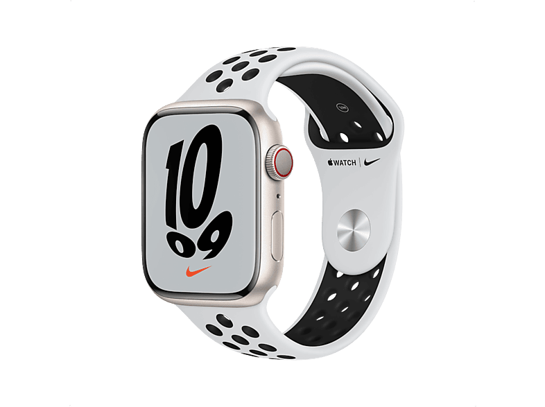 APPLE Watch Series 7 GPS Nike - Aluminium kast Starlight 45mm, Sportbandje Nike Pure Platinum Black (MKNA3NF/A)