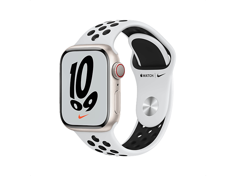 APPLE Watch Series 7 LTE Nike - Aluminium kast Starlight 41mm, Sportbandje Nike Pure Platinum Black (MKJ33NF/A)