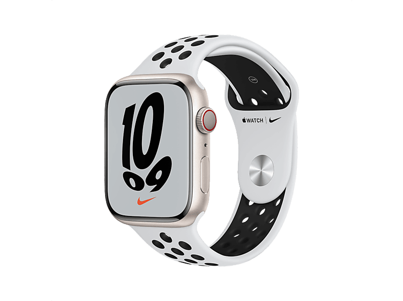 APPLE Watch Series 7 LTE Nike - Aluminium kast Starlight 45mm, Sportbandje Nike Pure Platinum Black (MKL43NF/A)