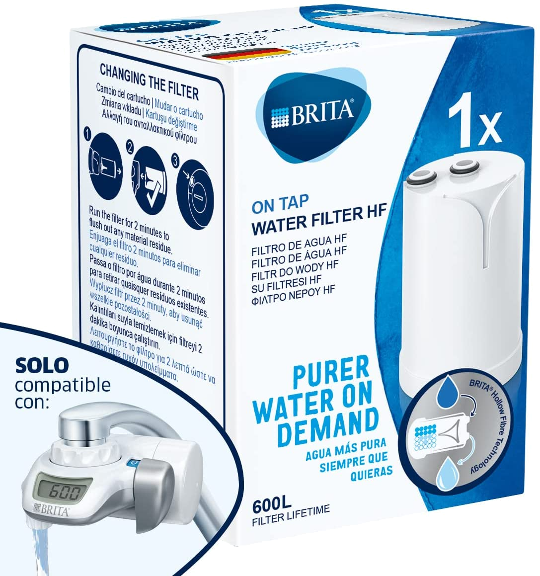 Brita On Tap hf 1 cartucho filtrante de agua recambio filtro compatible con reduce cloro y metales pesadosagua calidad sostenible para sistema grifo 600