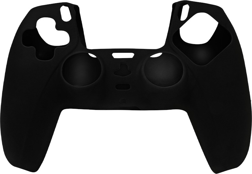 Black gamepad controller cover. It has openings for buttons and sticks and is made of rubber-like material.