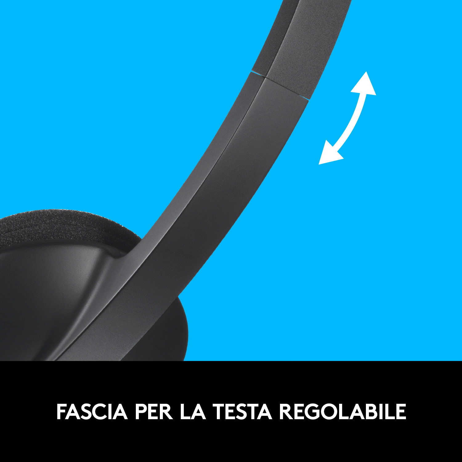 Archetto per cuffie nero regolabile, frecce bianche.