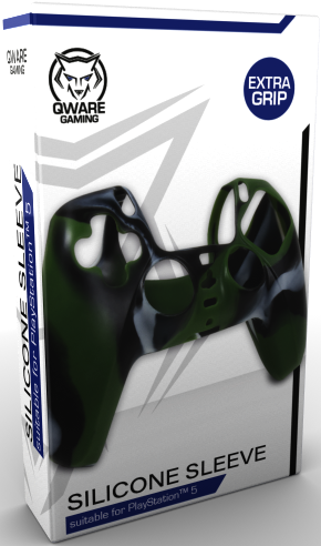 Game controller silicone sleeve for PlayStation 5, with QWARE GAMING logo and extra grip.