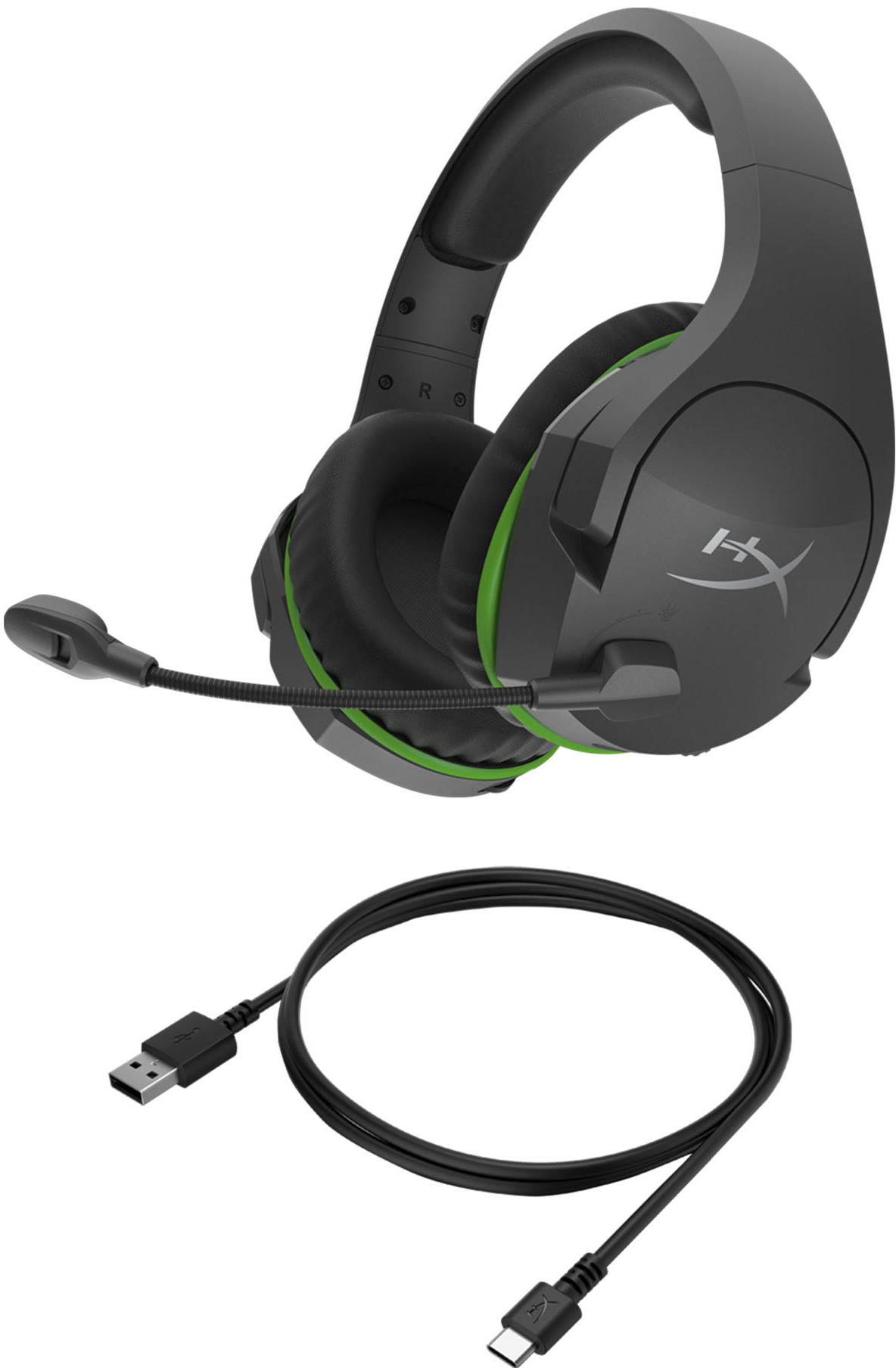 Gaming-Headset mit Mikrofon und USB-Kabel.