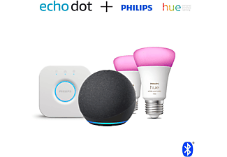 AMAZON Echo Dot (4. Generation) + Philips Hue Color E27 Starter Set, Smart Speaker