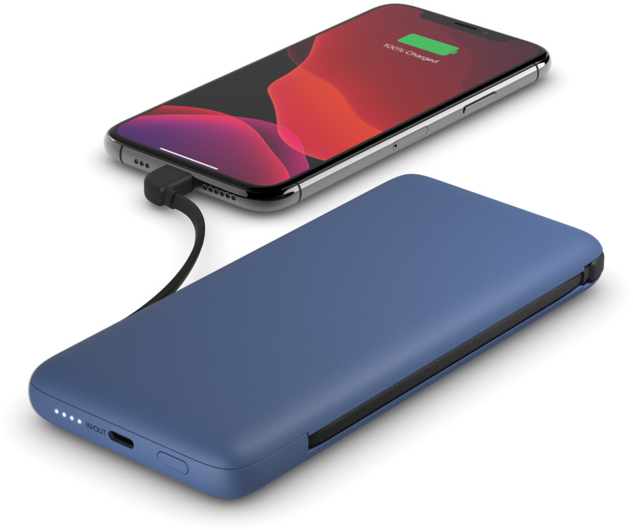 BELKIN Powerbank 10000 mAh avec câbles intégrés Bleu (BPB006BTBLU)