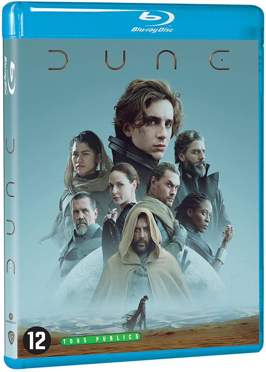 Blu-ray-hoes voor Dune, met acteurs en de titel van de film.