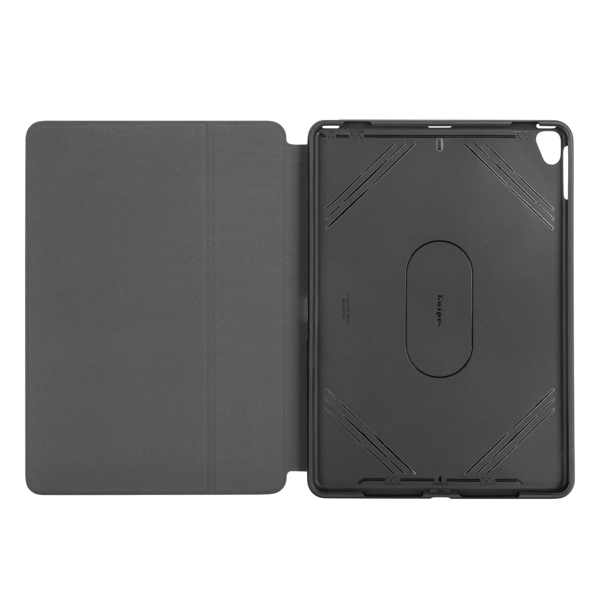 İçini ve Targus logosunu gösteren, açık siyah bir tablet kılıfı.