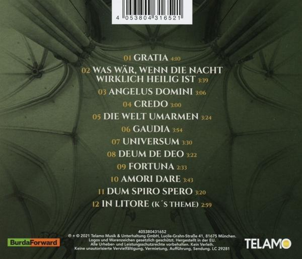 CD-Cover mit Titelliste. Grüner Hintergrund. Liste enthält Titel und Spieldauer. Telamo Logo sichtbar.