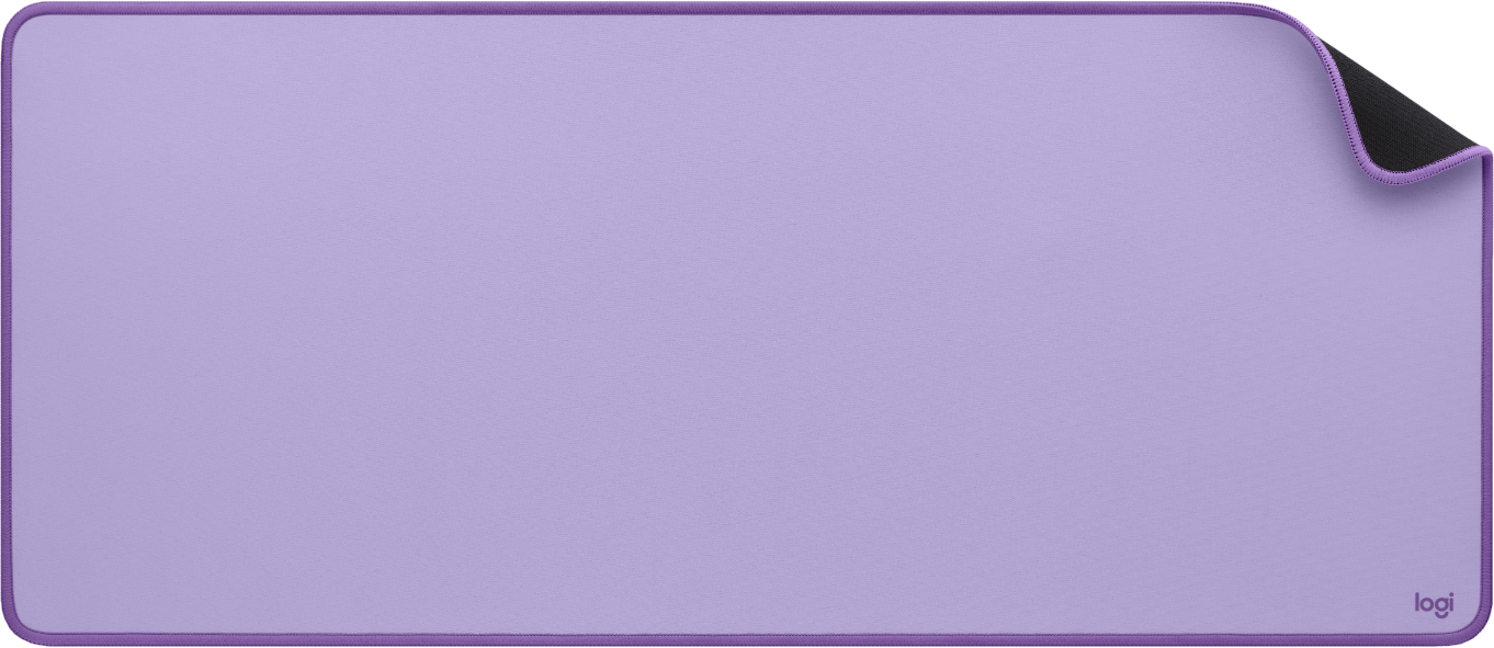 Un grand tapis de souris violet avec une bordure violette cousue et un dessous noir.