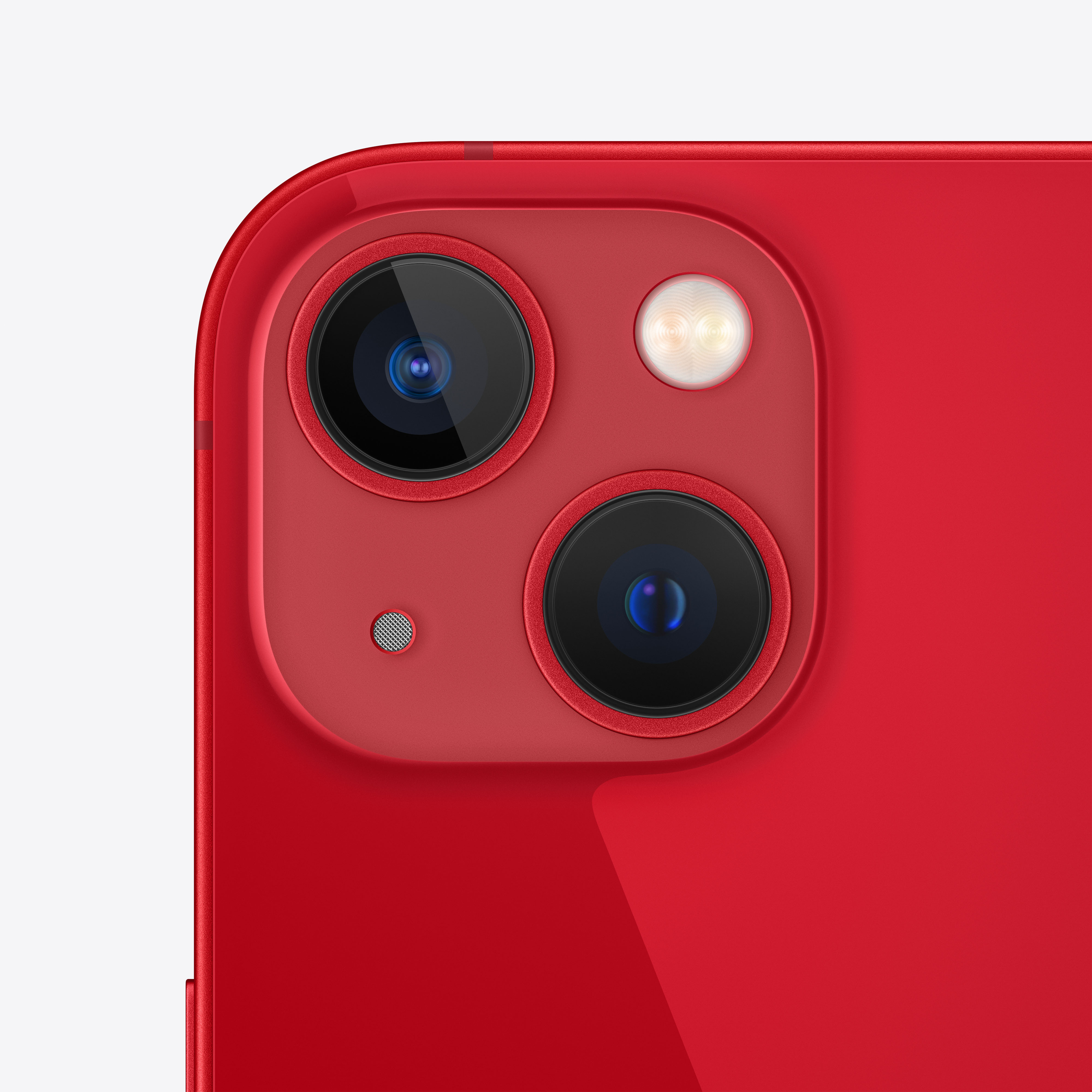 Primer plano de un smartphone rojo con cámara de doble lente.