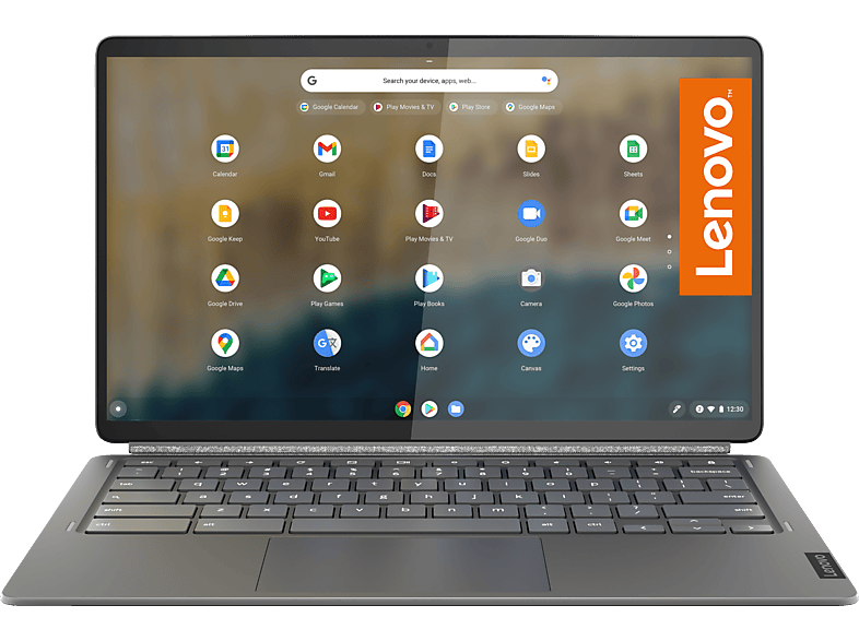 LENOVO IdeaPad Duet 5, Chromebook, mit 13,3 Zoll Display, Qualcomm 7c Prozessor, 8 GB RAM, 256 GB eMMC, Qualcomm, Adreno™ Onboard Graphics, Storm Grey Google Chrome OS