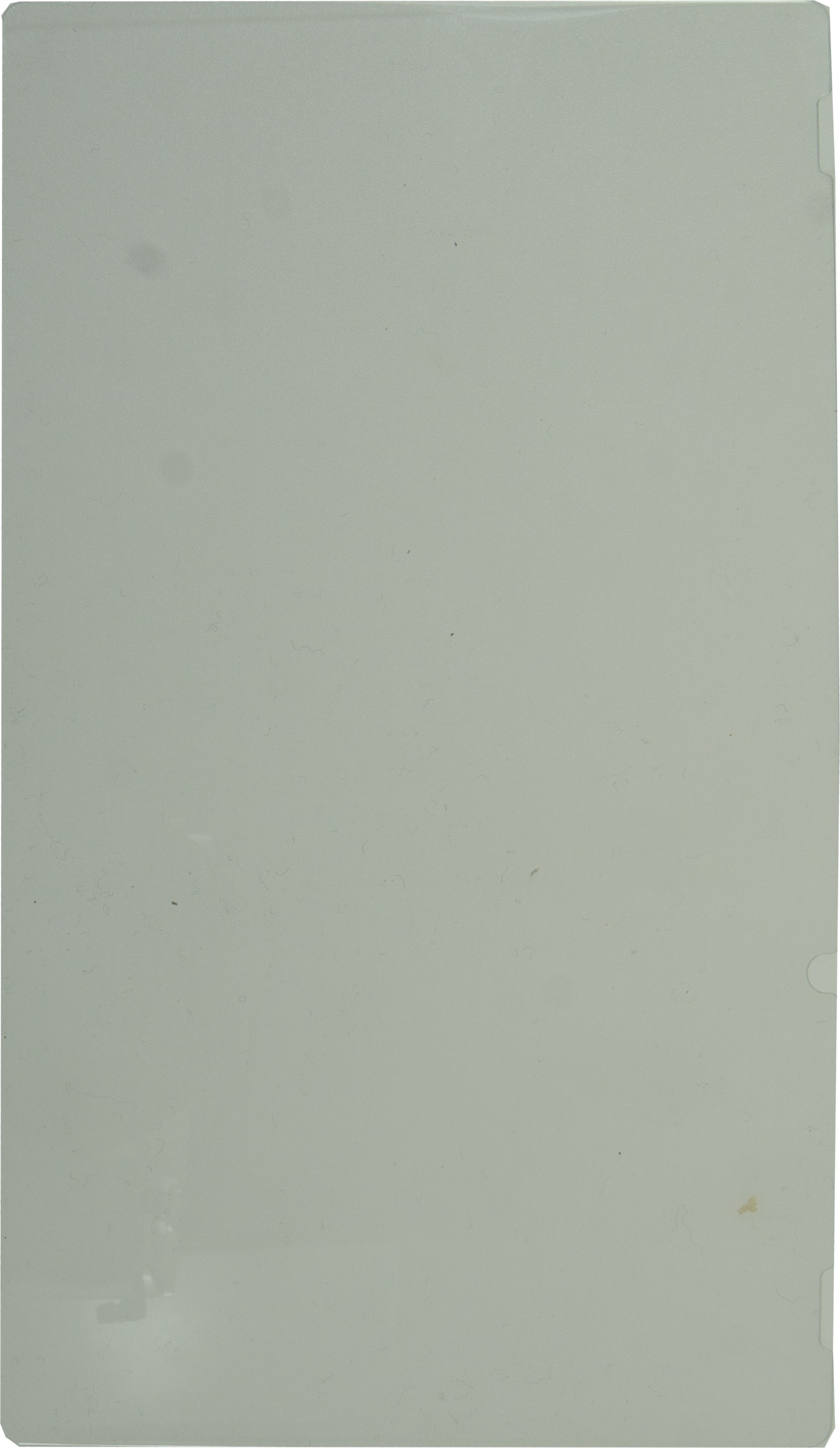 Tableau en plastique blanc, rectangulaire, vide, vue de dessus.