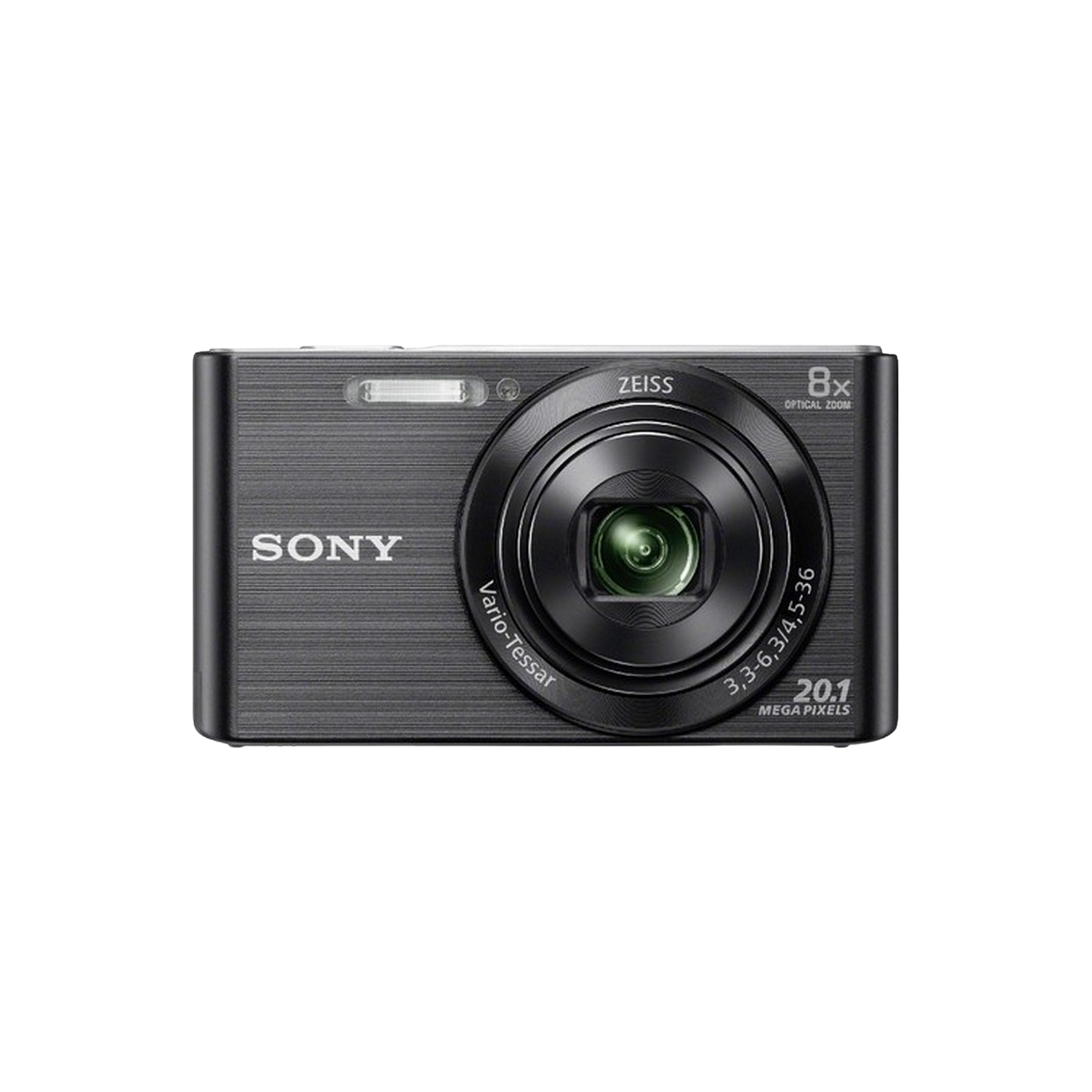 Cámara Sony negra con lente plateada. Tiene una lente Zeiss y un sensor de 20.1MP.