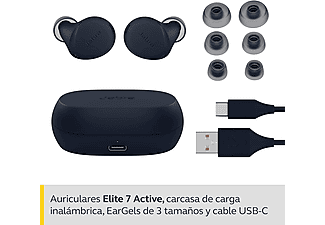 Auriculares inalámbricos - Jabra Elite 7 Active, De botón, Bluetooth 5.2, ANC, Azul + Estuche de carga