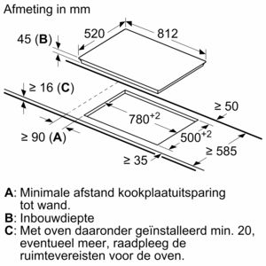 Dessin technique d'une table de cuisson avec dimensions en mm et texte.