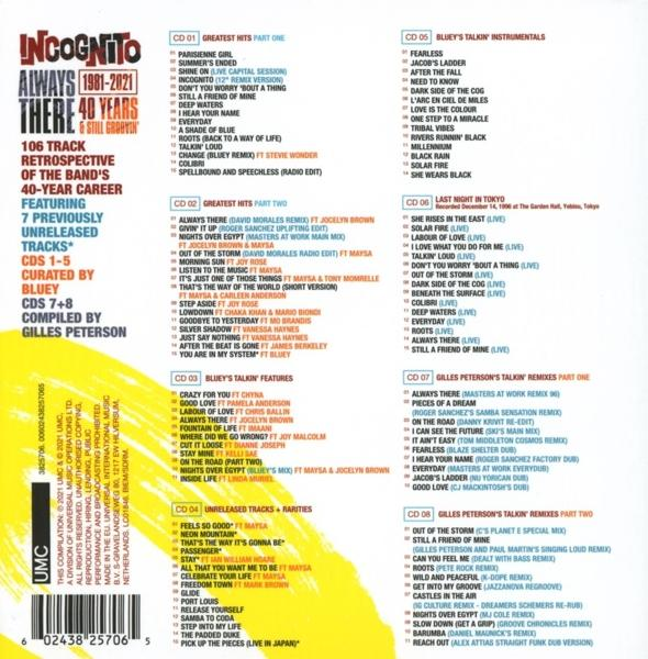 CD-Cover mit Titellisten des Albums 'Incognito' mit mehreren Titeln.