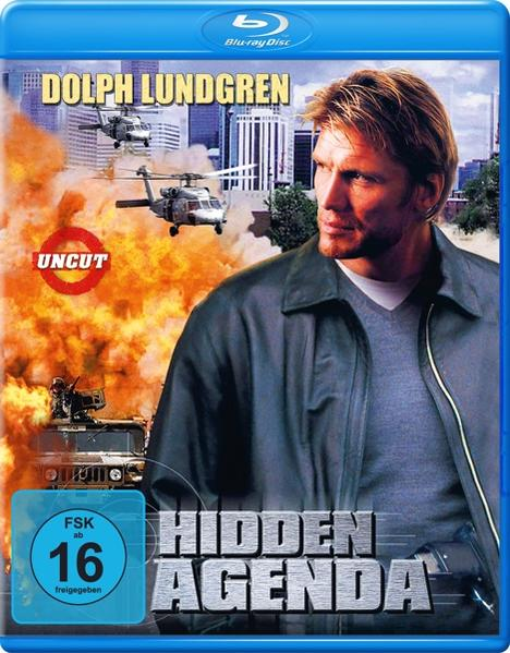 DVD-Cover des Films Hidden Agenda. Dolph Lundgren ist die Hauptfigur, im Hintergrund Hubschrauber.