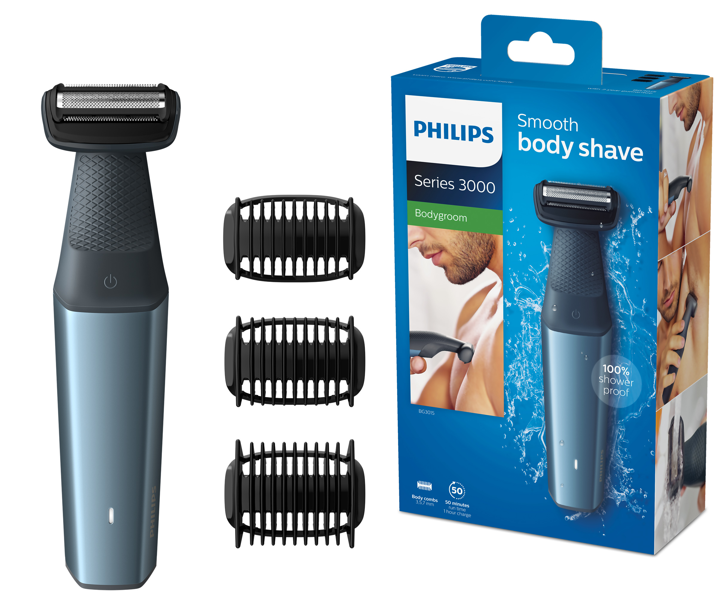 PHILIPS BG3015/15 Bodygroom Serie 3000 Bodygroomer, Blau/Schwarz, Akkubetrieb