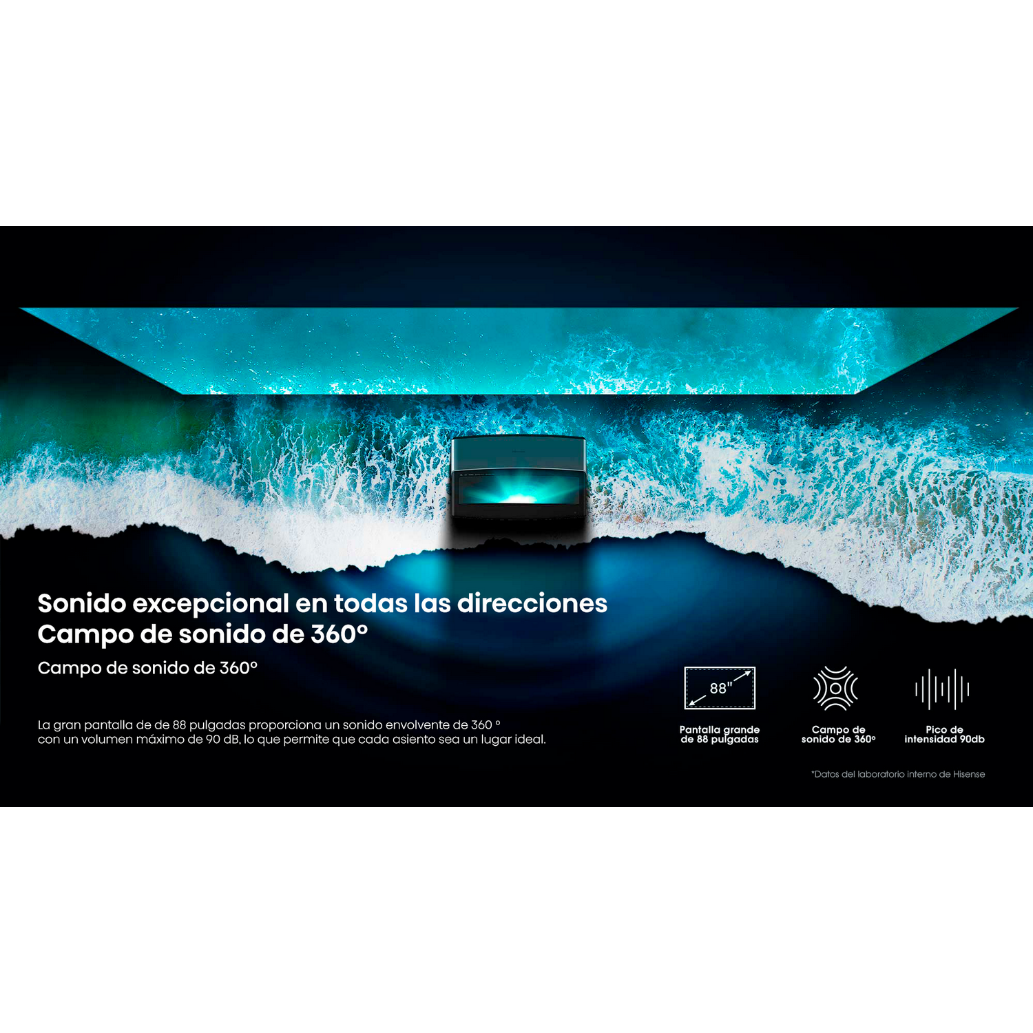 Proyector - Hisense Láser TV 88L5VG, UHD 4K, Dolby Atmos, HDR10, Pantalla sónica envolvente e instalación inc