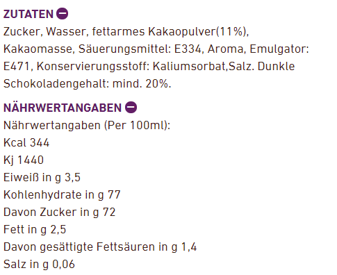 Ein Nährwertkennzeichen mit Text in Deutsch. Enthält Zutaten- und Nährwertangaben.
