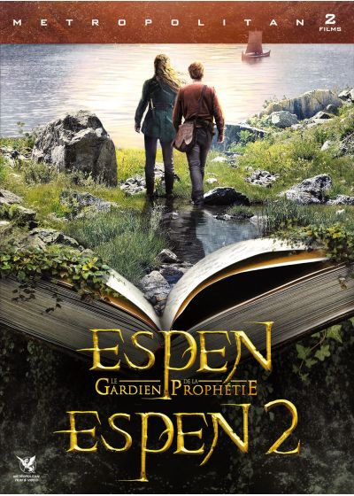 Pochette DVD d'Espen 2. Montre deux personnes marchant vers un lac. Livre ouvert en bas.