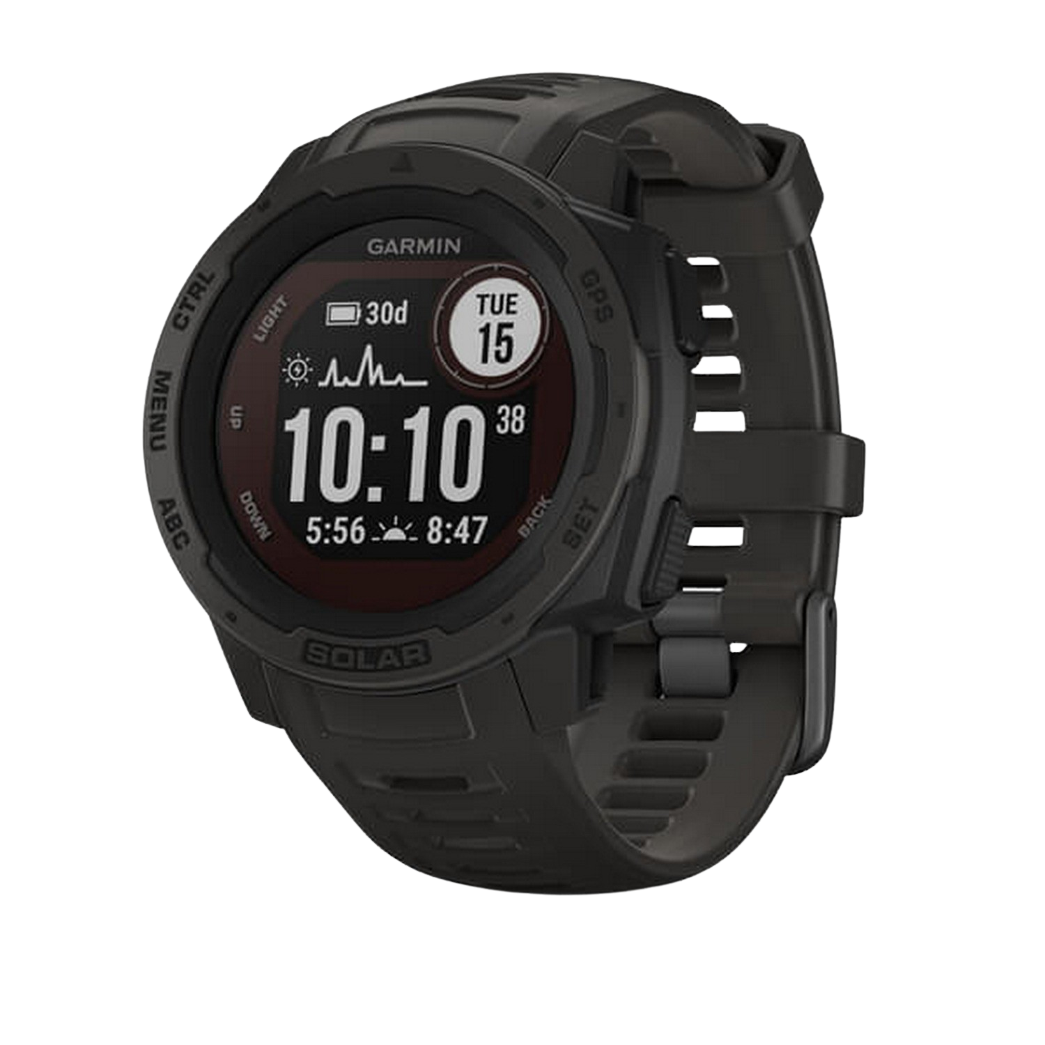 Reloj deportivo - Garmin Instinct Solar, Negro, 45 mm, 0.9", Carga solar, Bluetooth, ANT+, 16GB, 10 ATM