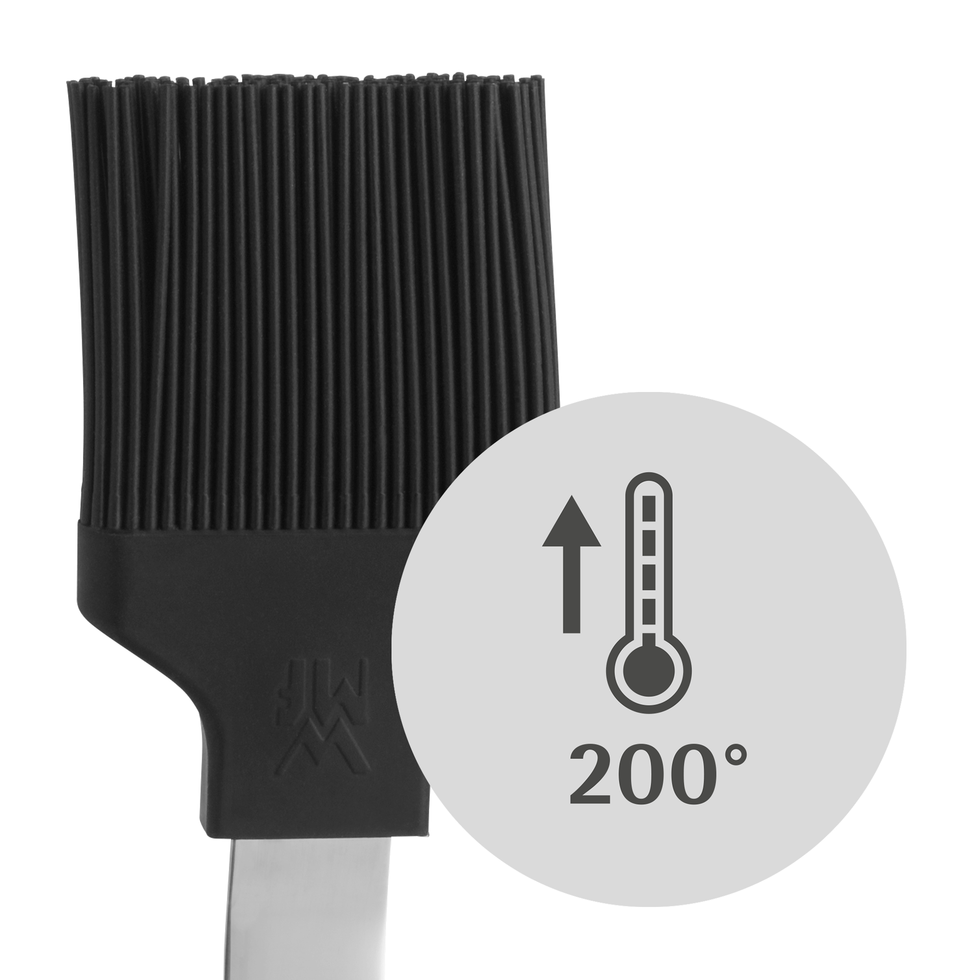 Schwarzer Silikonpinsel mit Temperaturanzeige von 200°C.