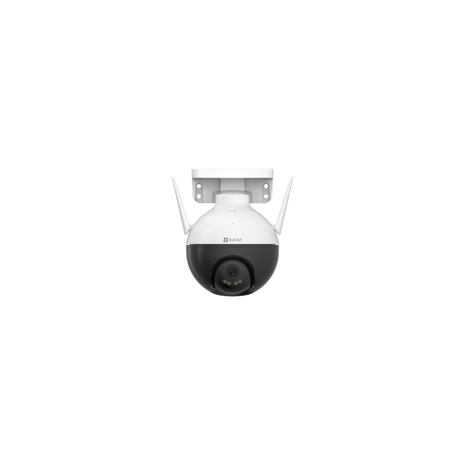 Una cámara de seguridad con dos antenas sobre un fondo negro.