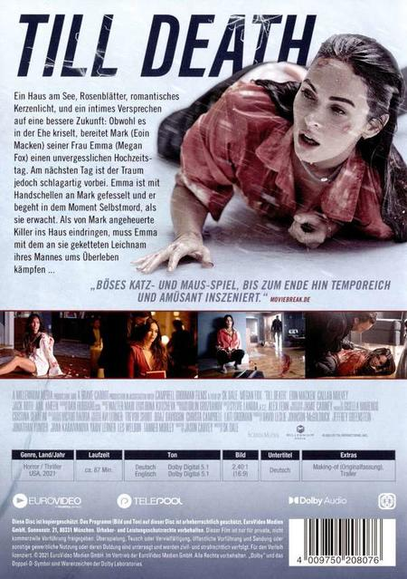 DVD-Cover des Films 'Till Death' mit Megan Fox, Text und kleinen Filmstills.