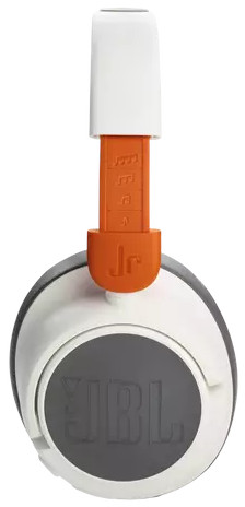Witte en grijze JBL-koptelefoon met oranje en zwarte accenten. Modern design.