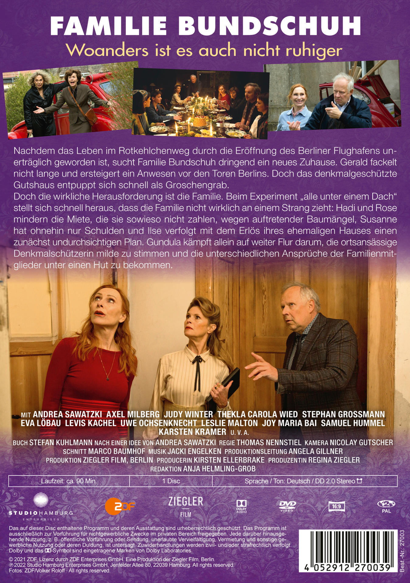 DVD-Cover eines Films mit Schauspielern und Text. Im Hintergrund ein rotes Auto.