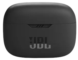 Zwarte JBL oortjes case met de merknaam aan de voorkant.