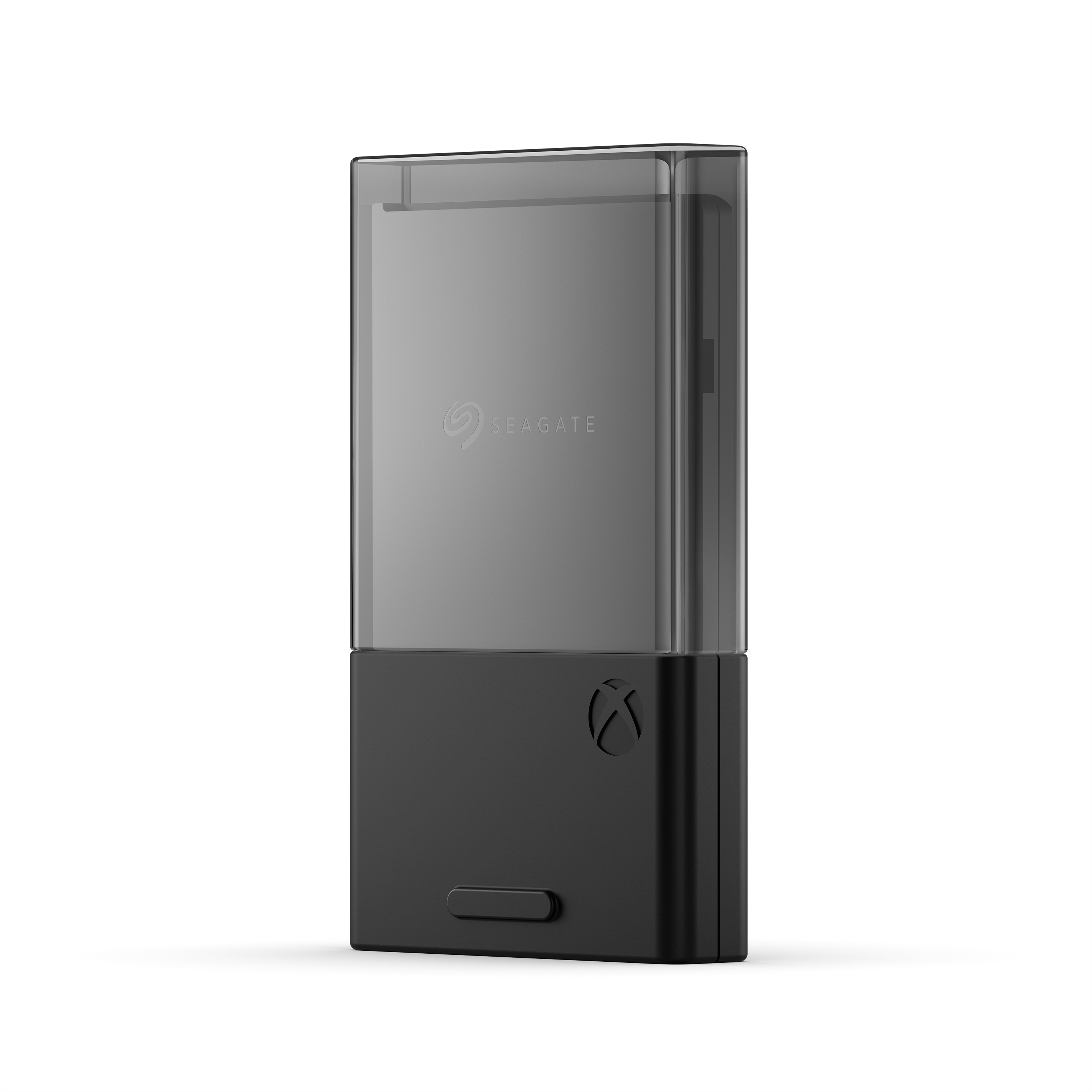 Black Seagate Xbox Series X/S storage expansion card, transparent top.
