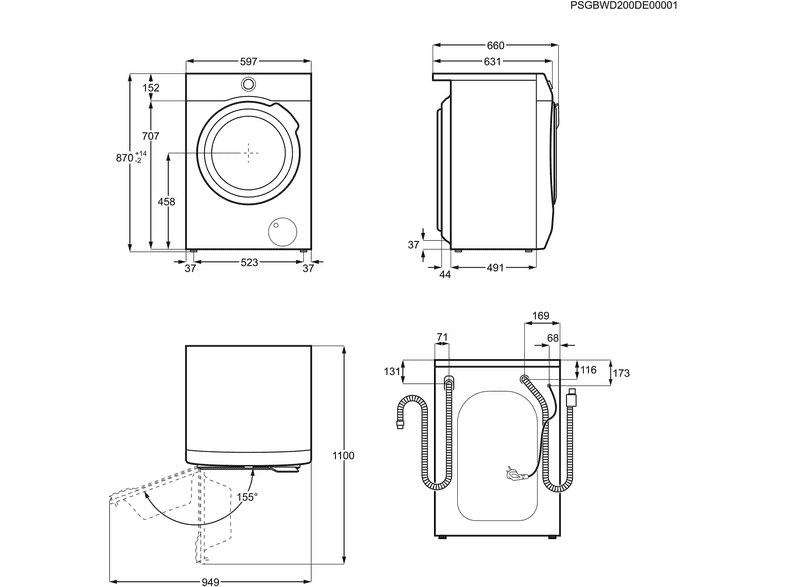AEG L9WEF80690 Waschtrockner mit Wärmepumpentechnologie (9 kg / 6 kg, 1551 U/Min., freistehend, Weiß) — Foto 2 von 5