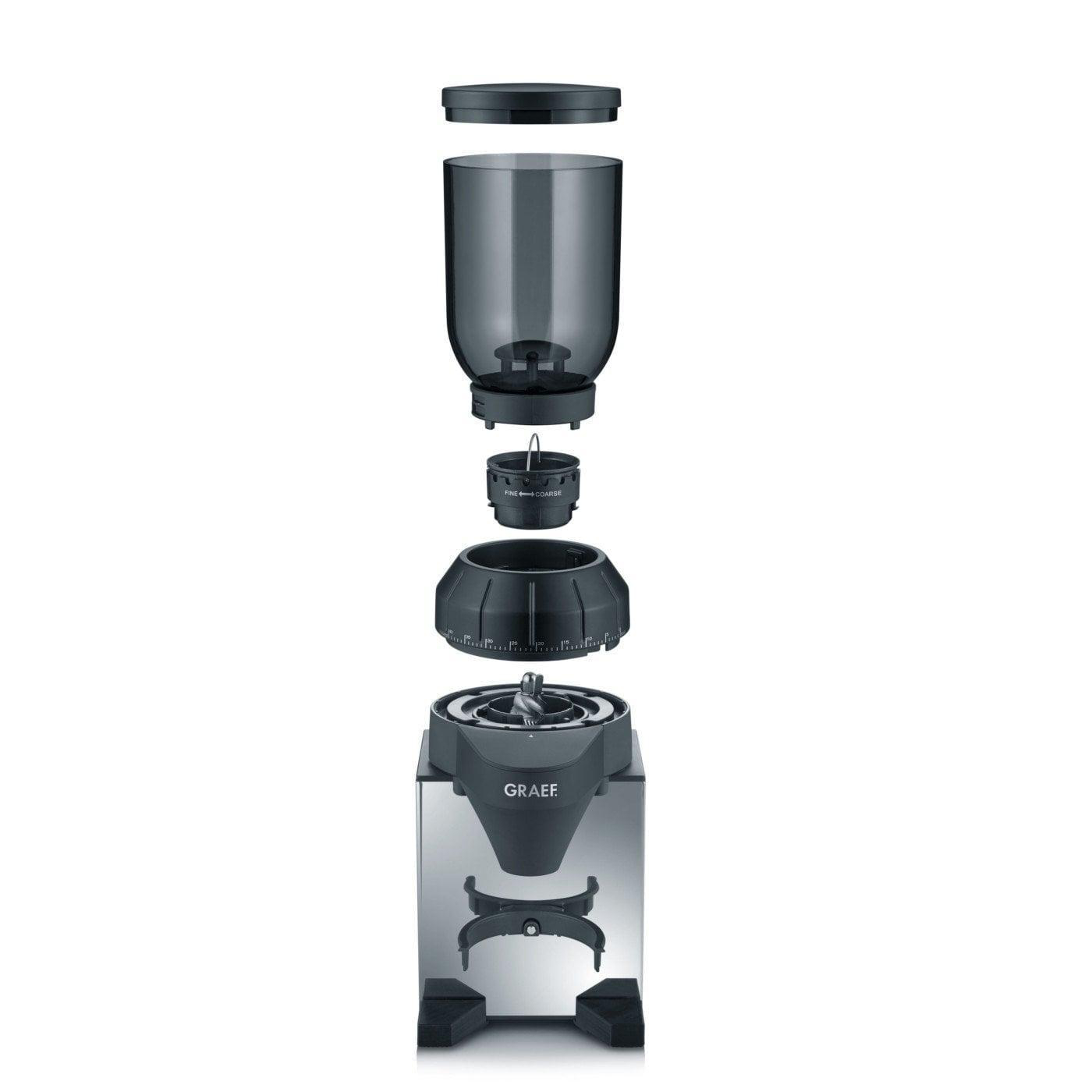 GRAEF Kaffeemühle CM820 mit Edelstahl-Gehäuse Kaffeemühle (Silber, 128 W, Kegelmahlwerk aus Edelstahl)
