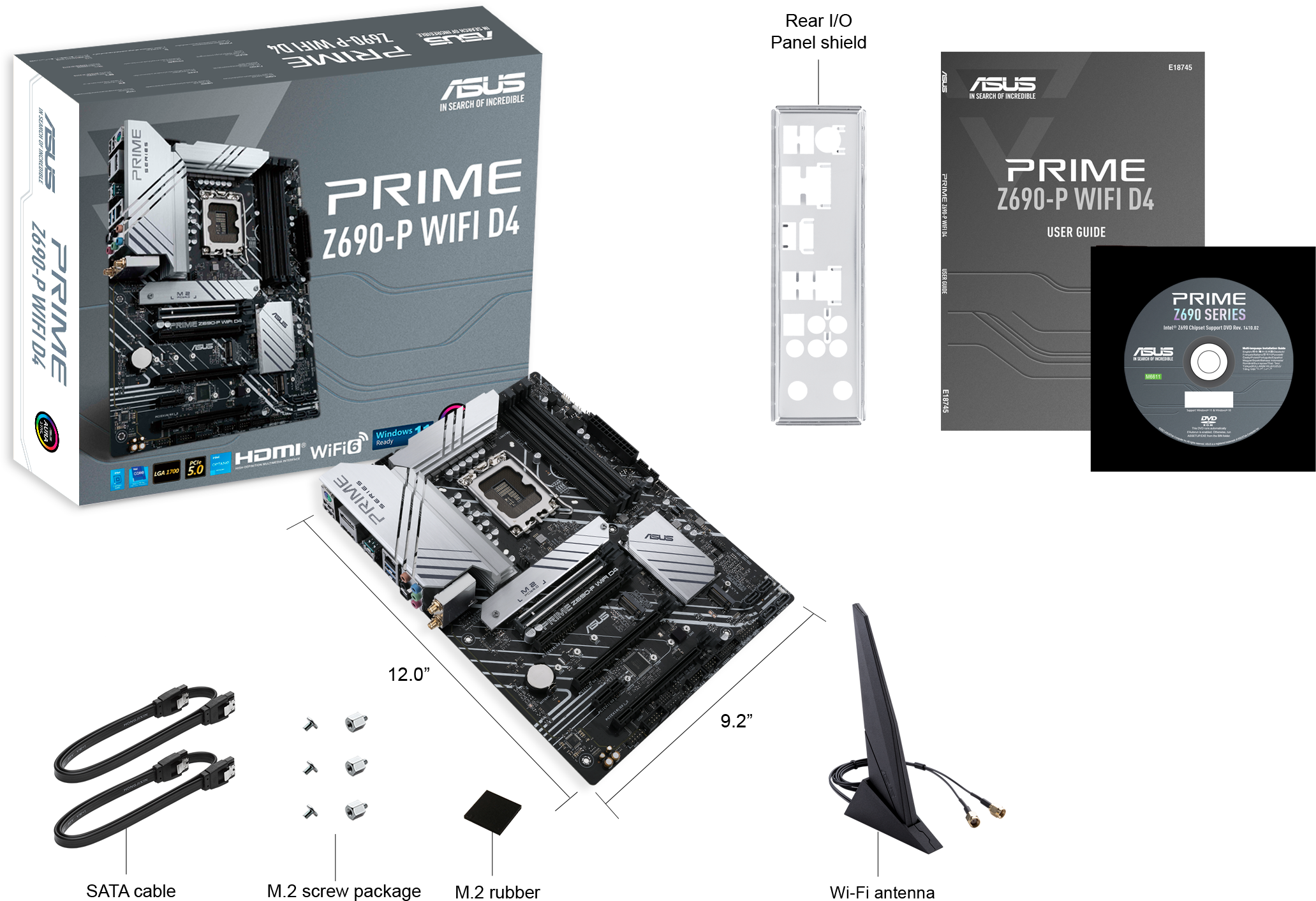 ASUS Mainboard Prime Prime Z690-P WIFi D4, LGA 1700, ATX, PCIe 5.0, 3x M2, DDR4, Tb 4, Aura Sync, WiFi 6