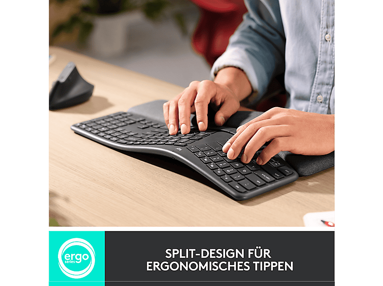 LOGITECH K860 ERGO Kabellose ergonomische Tastatur, DEU (Qwertz), Grafit — Foto 3 von 5