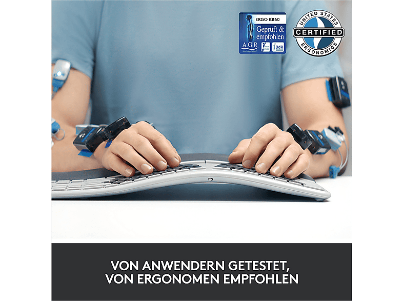 LOGITECH K860 ERGO Kabellose ergonomische Tastatur, DEU (Qwertz), Grafit — Foto 4 von 5
