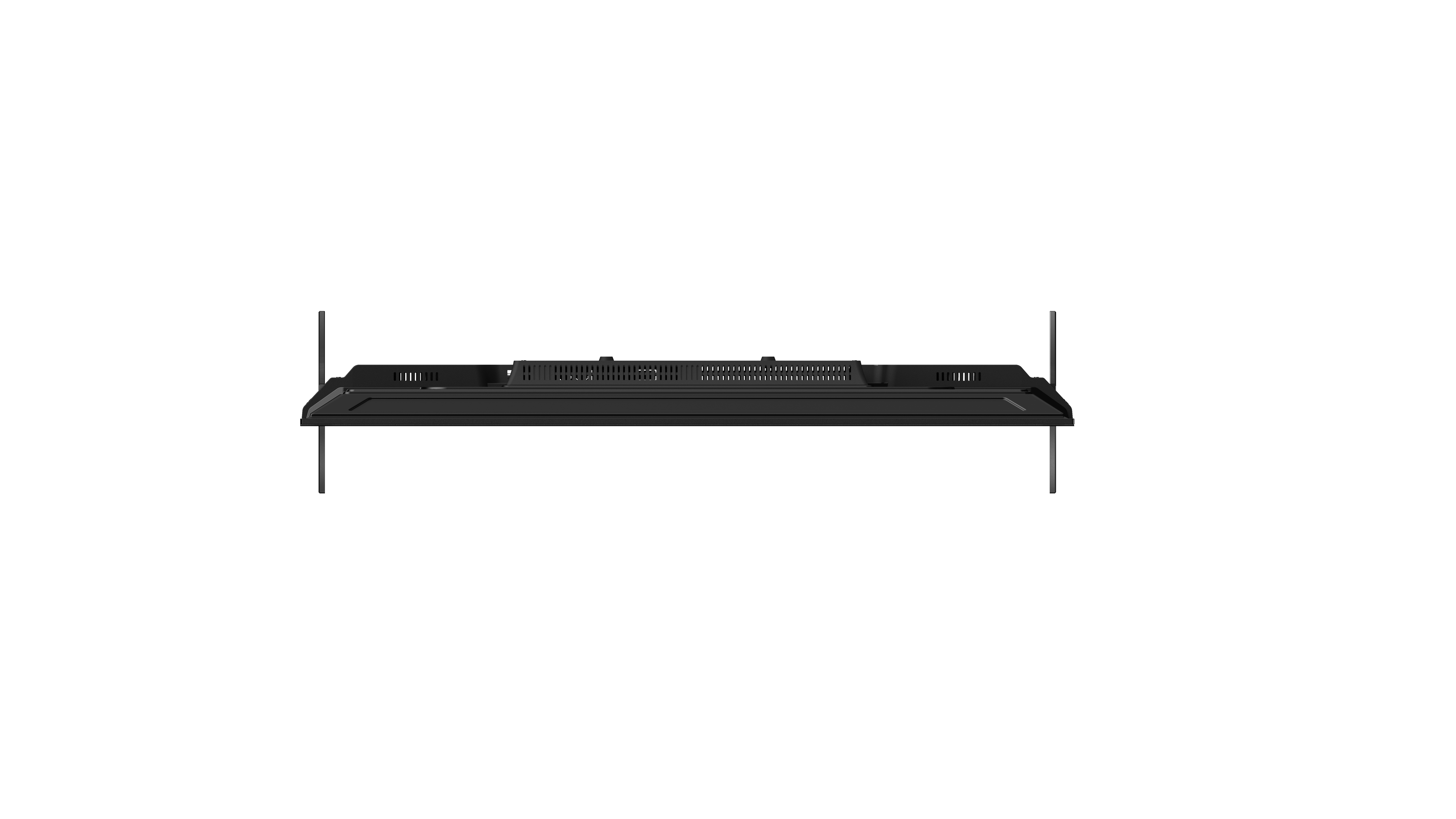 Schwarzer Fernseher von oben, mit zwei Ständern.