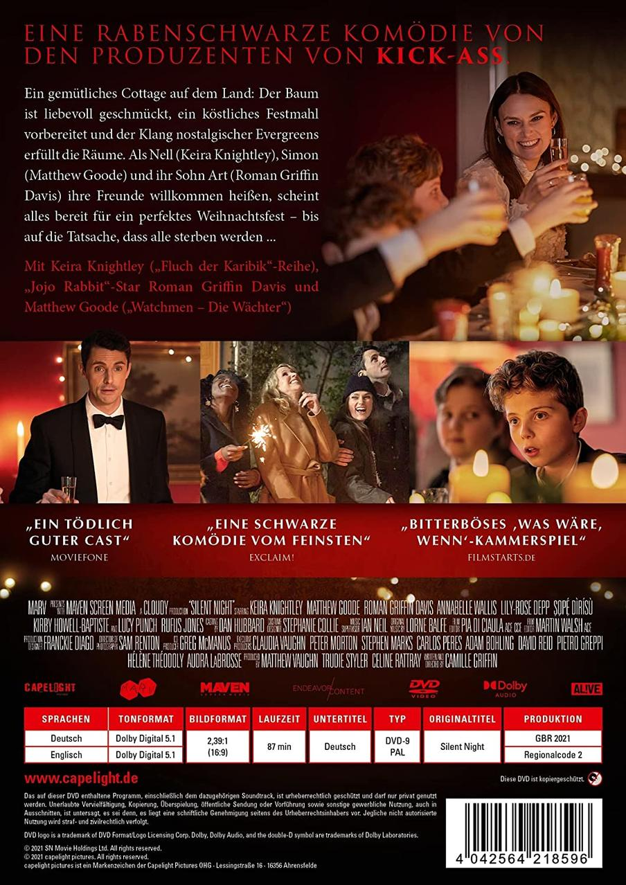 DVD-Hülle, Rückseite. Text und Bilder aus dem Film. Eine Gruppe von Leuten. Titel: Silent Night.