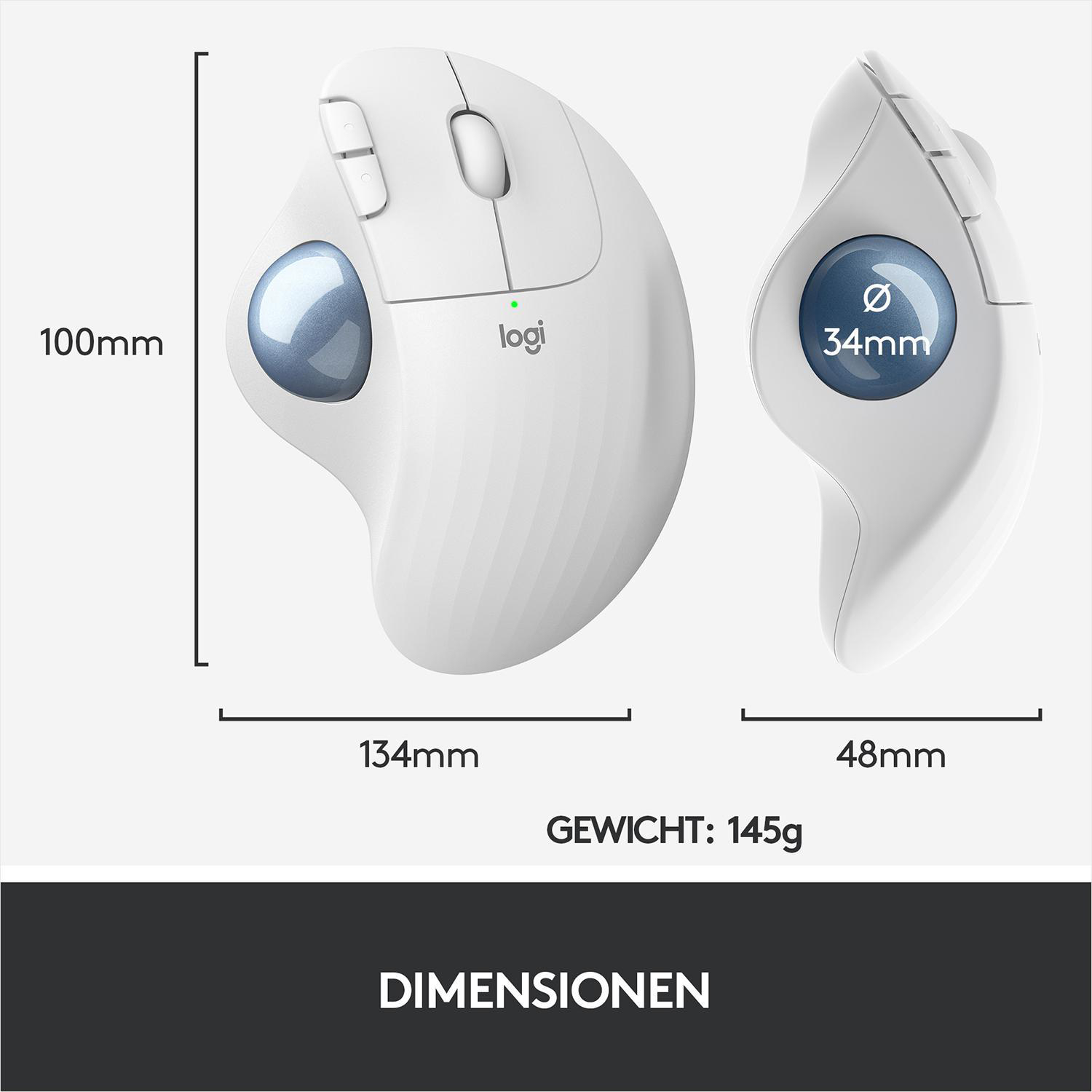 ERGO - Trackball & Design, Wireless Ergo-Maus, Maus Weiß ergonomisches Windows, Mac M575 PC LOGITECH