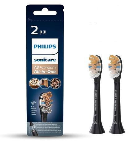 Két Philips Sonicare A3 Premium All-in-One fogkefe fej és a csomagolásuk.