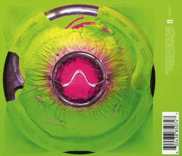 Album borítója zöld, texturált dizájnnal, rózsaszín kör alakú központtal.