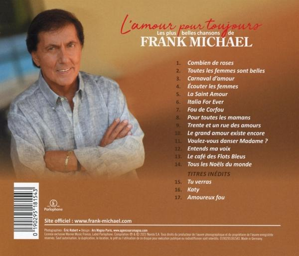 Die Rückseite eines CD-Albums von Frank Michael. Es enthält eine Titelliste und ein Bild von Frank.