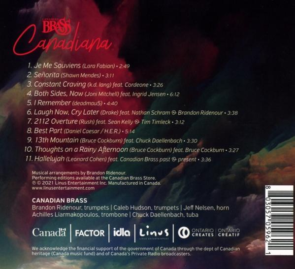 Rückseite einer CD mit Titelliste und Canadian Brass Branding.