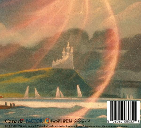 Buchcover mit einem Gemälde eines Schlosses auf einem See, mit rosa und orangefarbenem Himmel.