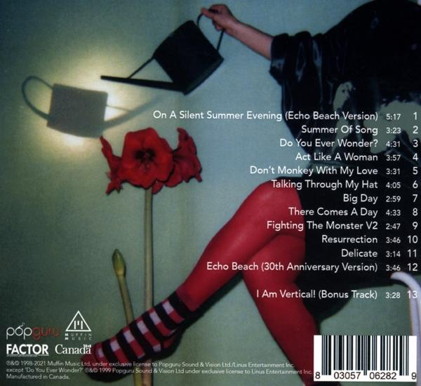 CD-Cover, das eine Frau in roter Strumpfhose zeigt, mit Songtiteln. Text: Popguru Music.