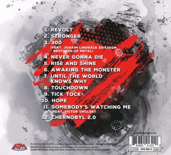 CD-Cover mit Titelliste und rotem und schwarzem abstraktem Design, auf weiß-grauem Hintergrund.