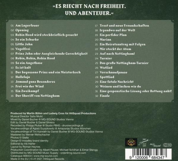 Ein CD-Cover mit Text und einer Titelliste. Der Hintergrund ist grün mit Braun.